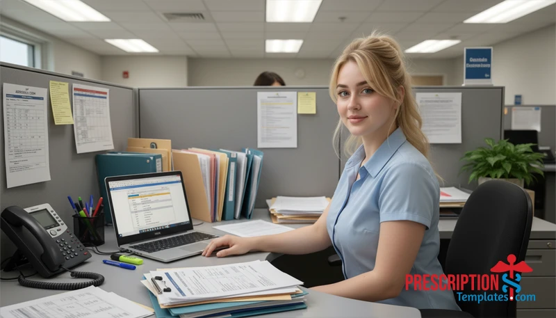 Woman reviewing hospital paperwork representing general and administrative admission forms