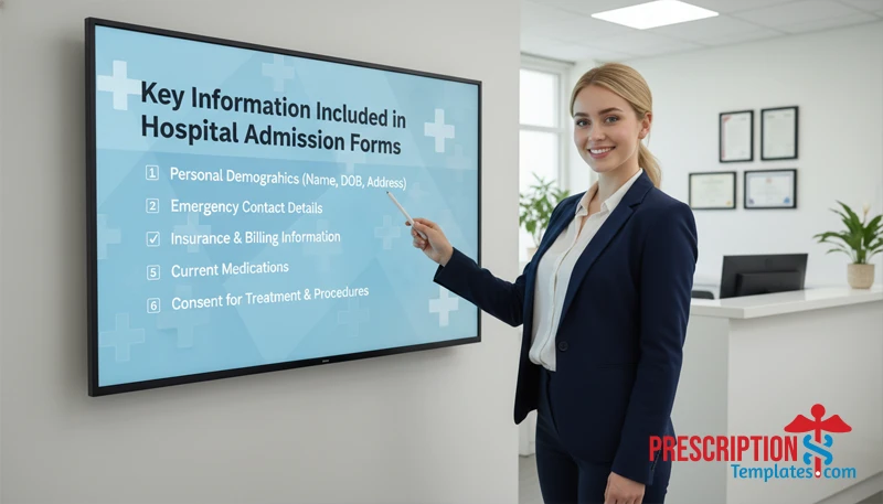 Woman presenting key information included in hospital admission forms