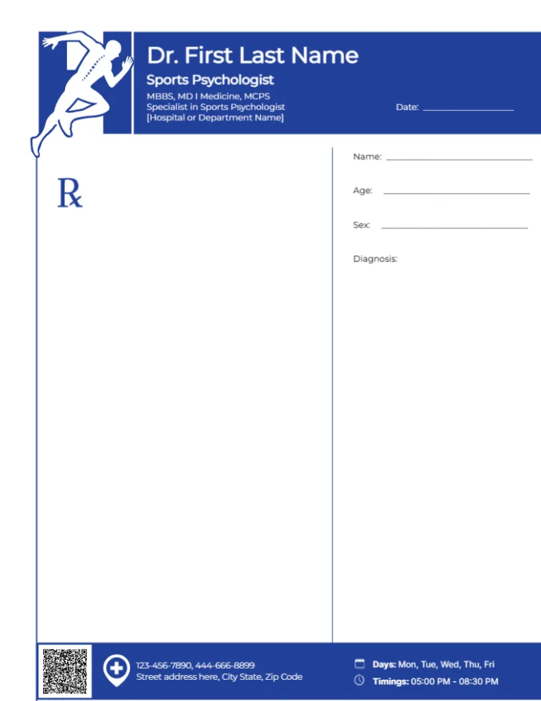 Sports Psychologist Prescription Template