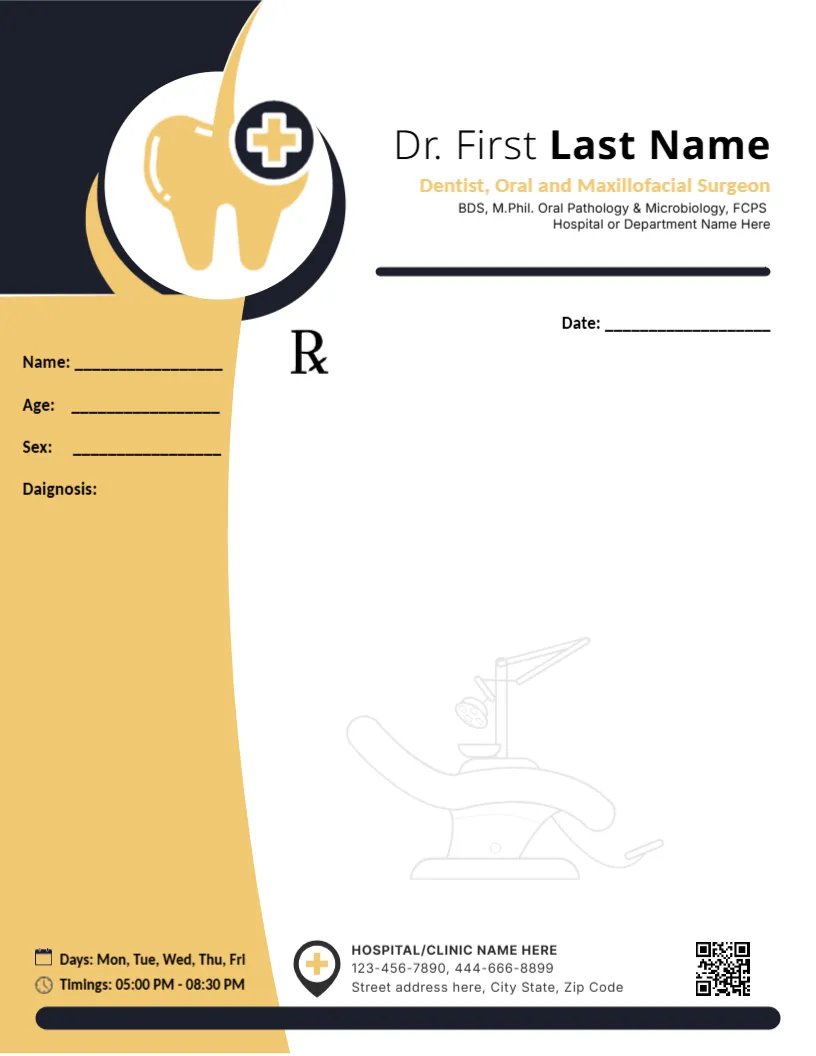 Dental Treatment Prescription Pad Design Template