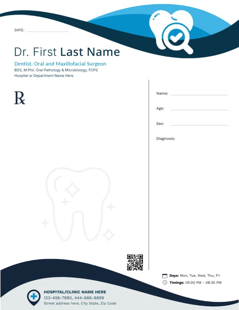 Dental Healthcare Prescription Pad Design Template