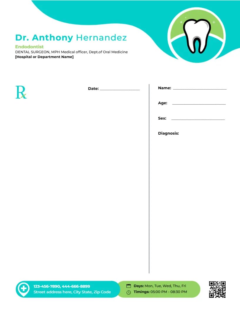 Endodontist Prescription Pad Design Template