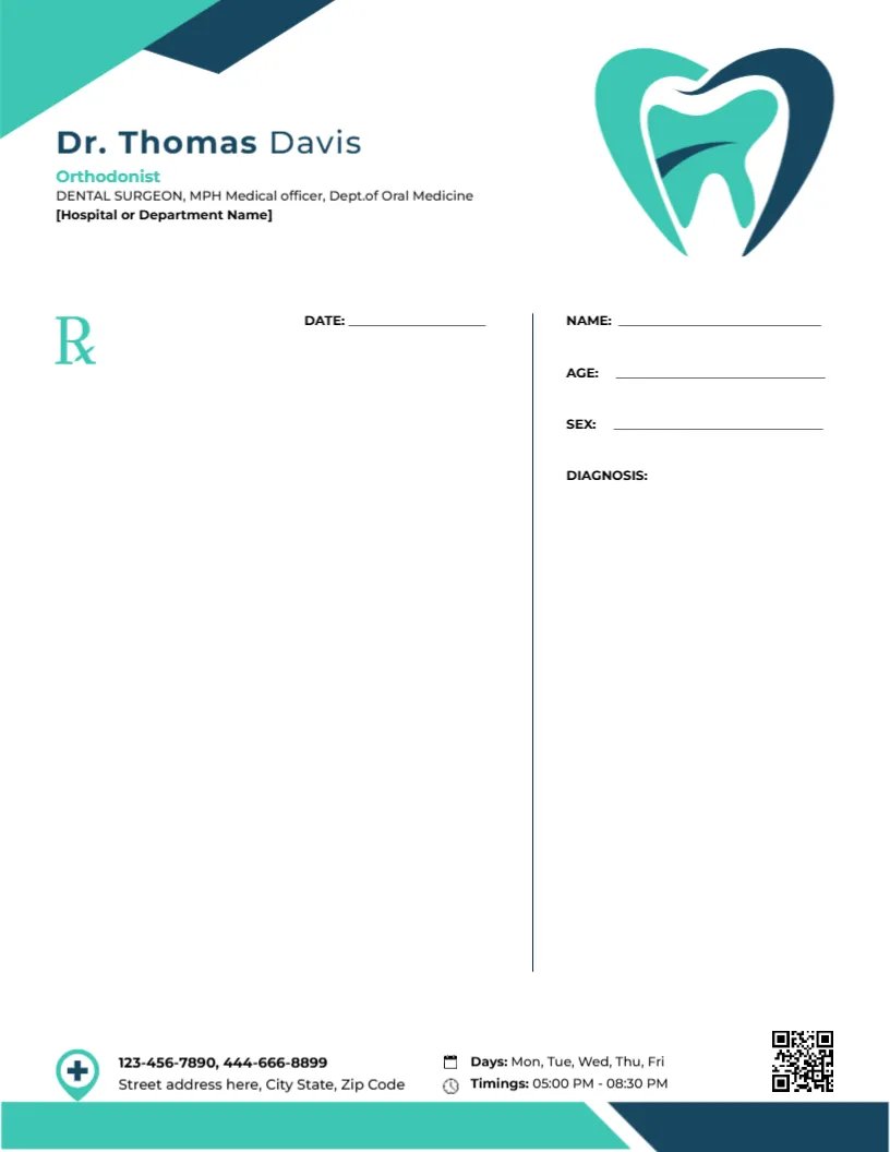 Orthodontist Prescription Design Template