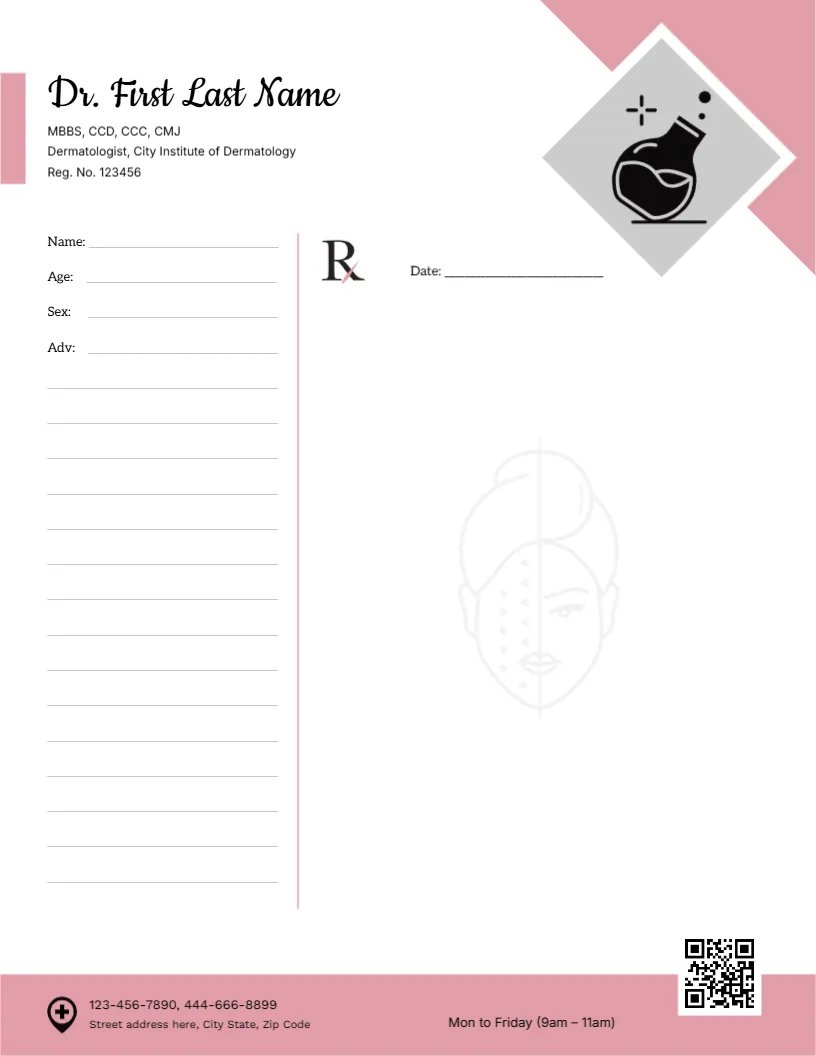 Elegant Dermatology Clinic Prescription Pad Template