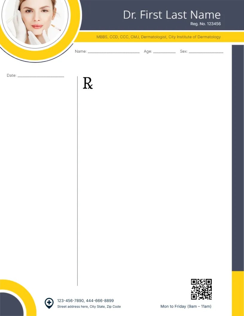 Medical Dermatology Prescription Pad Template