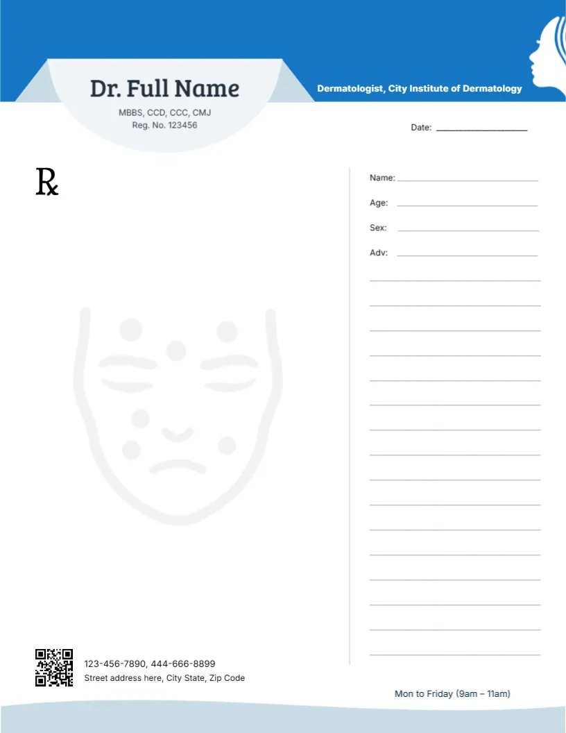 Contemporary Dermatology Prescription Pad Template