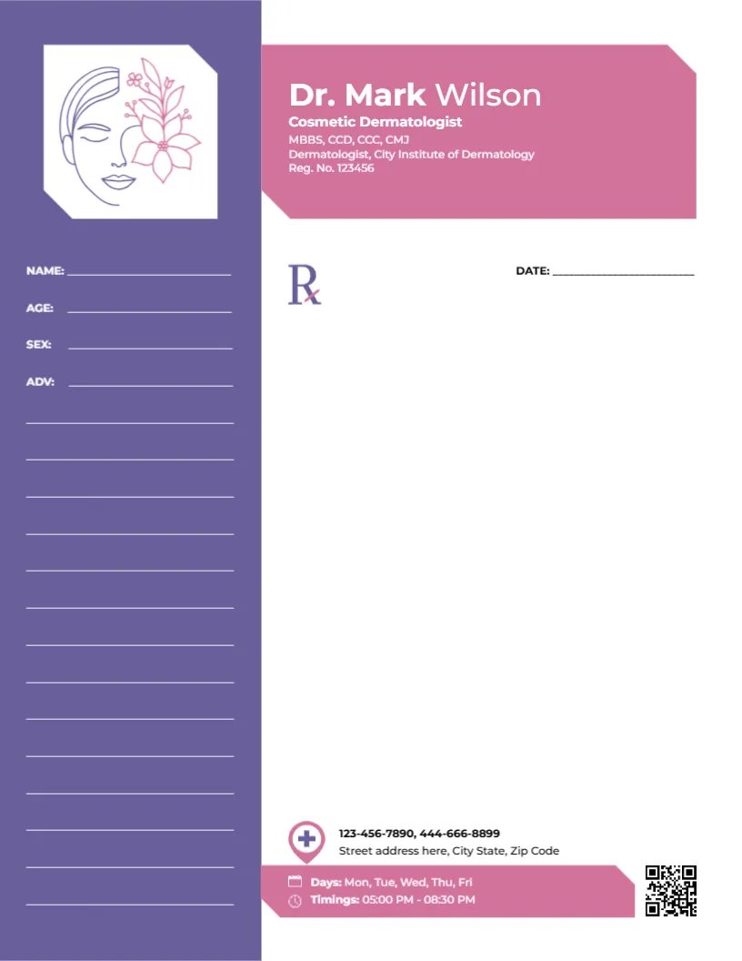 Cosmetic Dermatologist Prescription Template