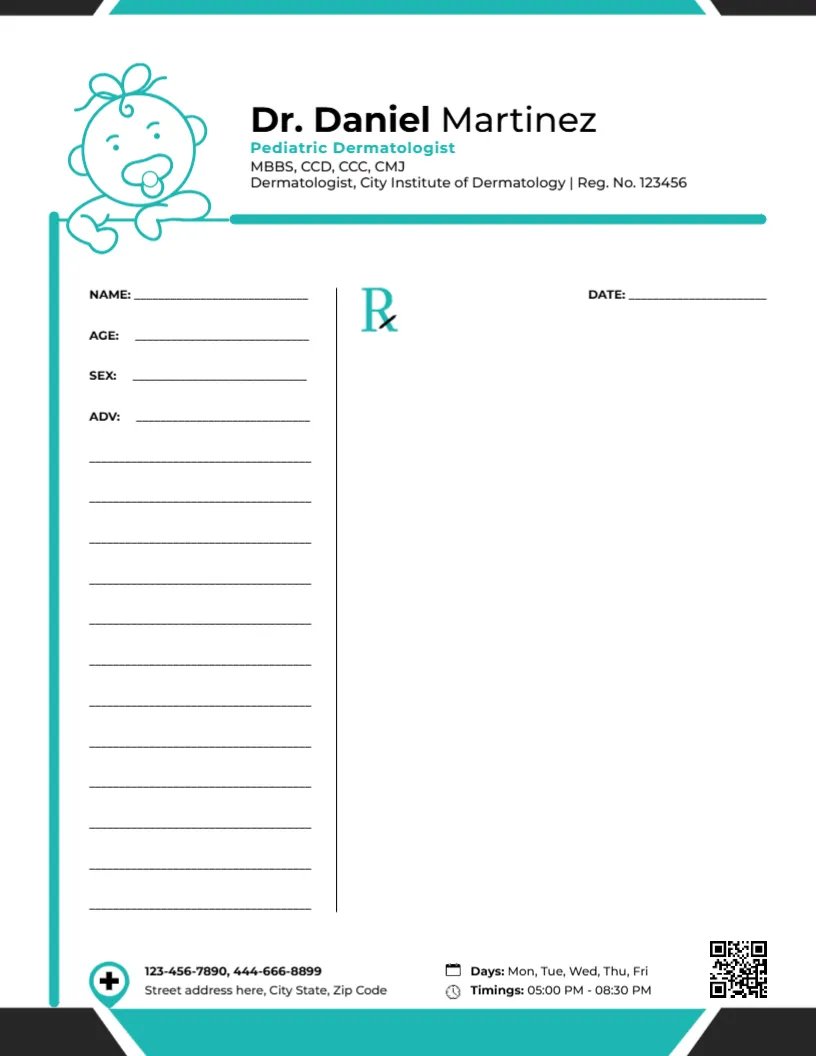 Pediatric Dermatologist Prescription Design Template