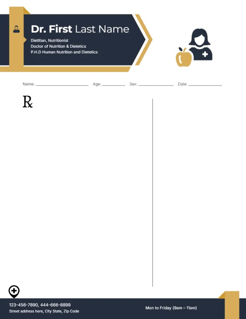 Dietitian Prescription Pad Design Template