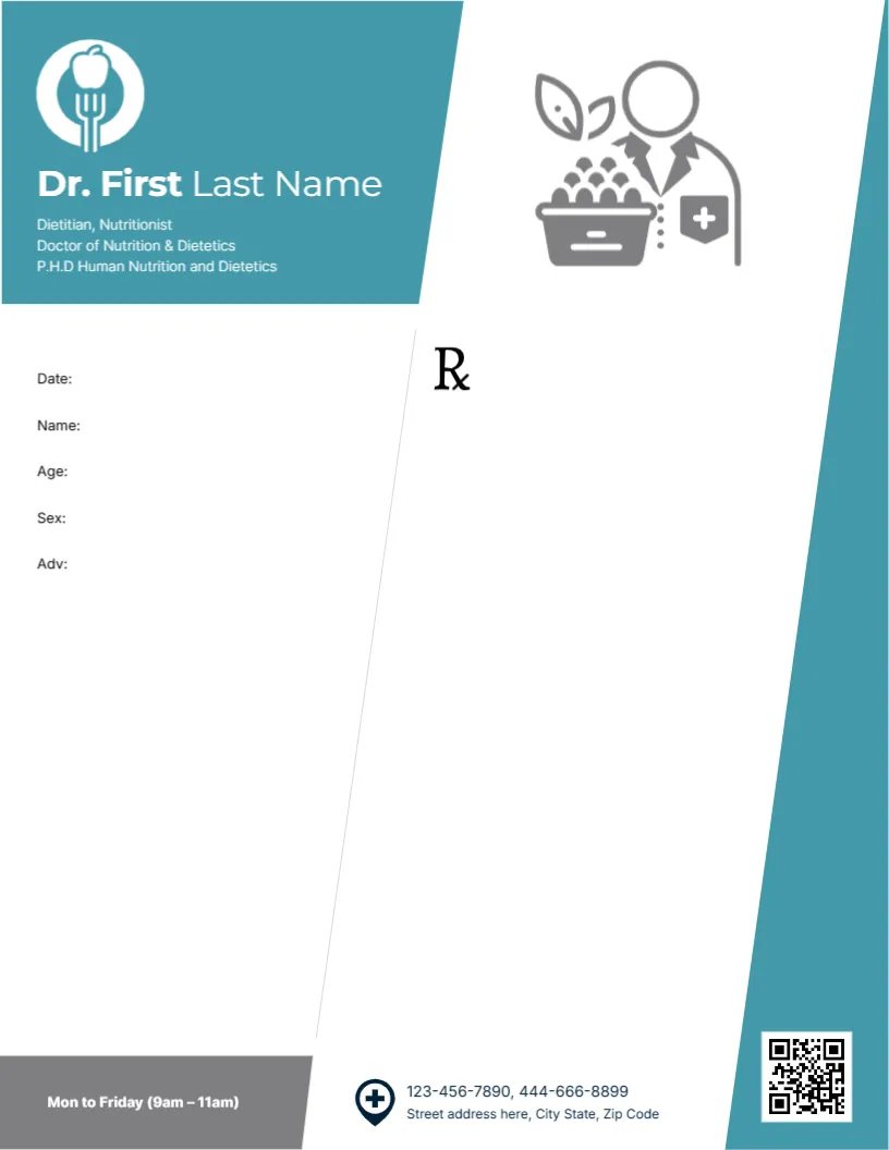 Professional Dietitian Prescription Pad Template