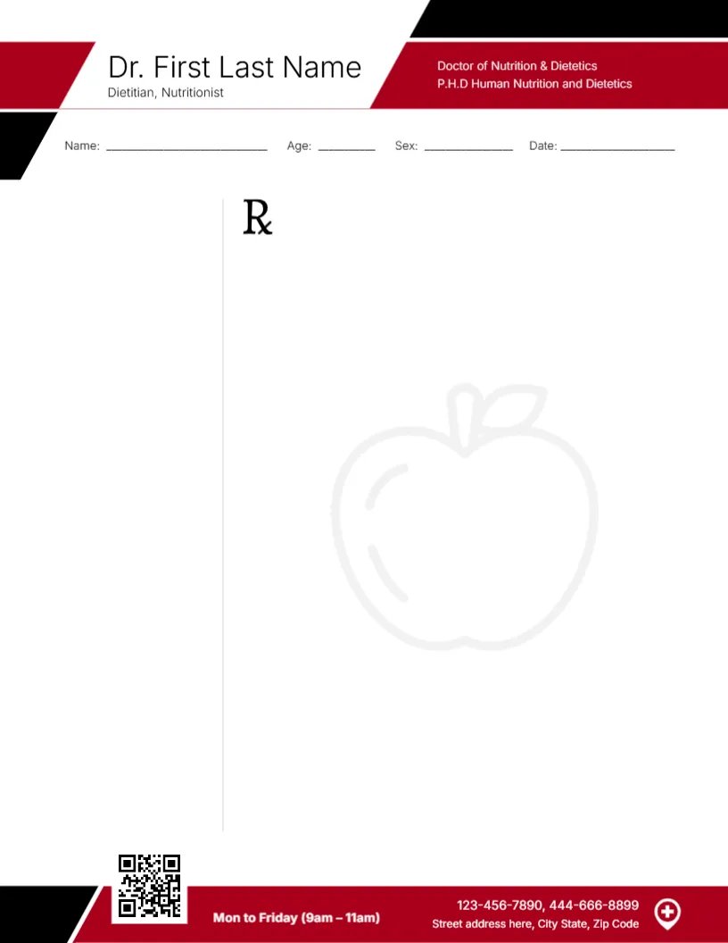 Clinical Dietitian Prescription Pad Template