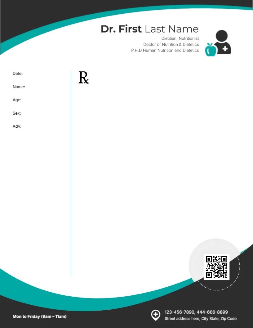 Elegant Dietitian Prescription Pad Template