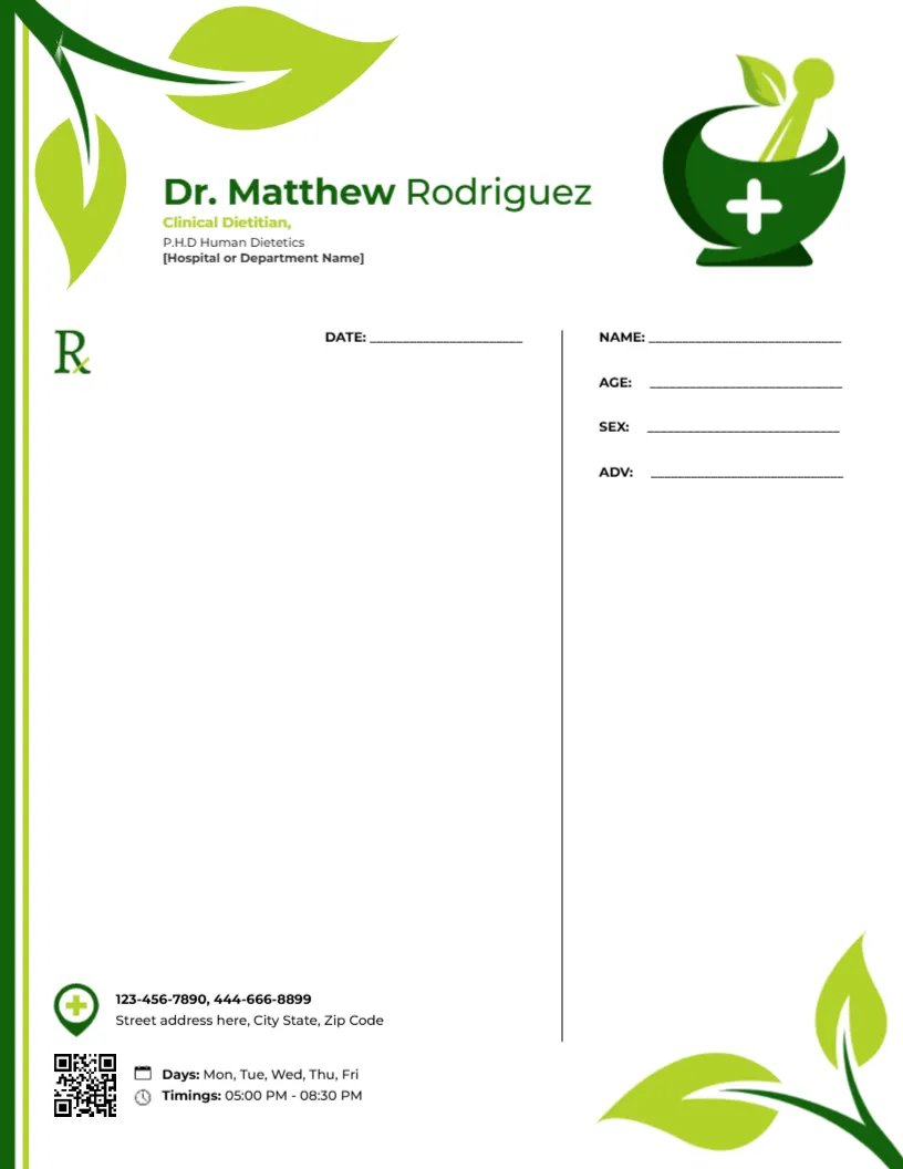 Clinical Dietitian Prescription Design Template