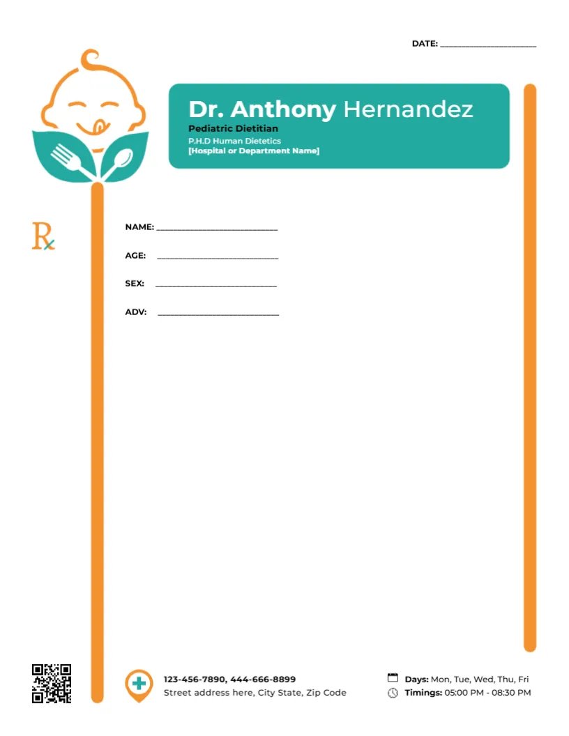 Pediatric Dietitian Prescription Template