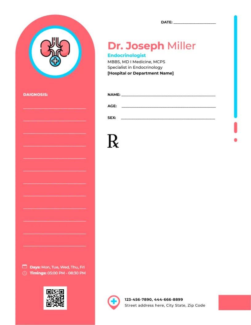 Modern Endocrinologist Prescription Slip Template
