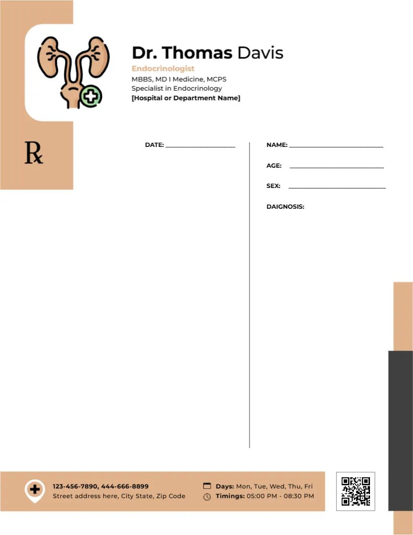 Clean Endocrinologist Prescription Slip Template