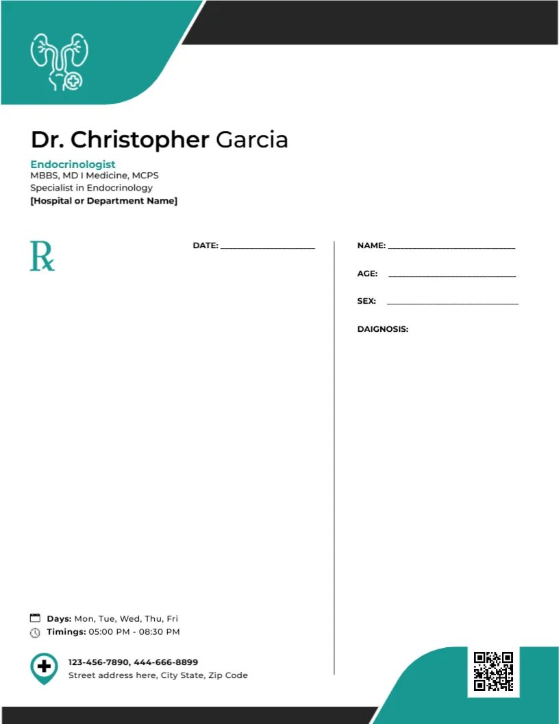 Professional Endocrinologist Prescription Slip Template
