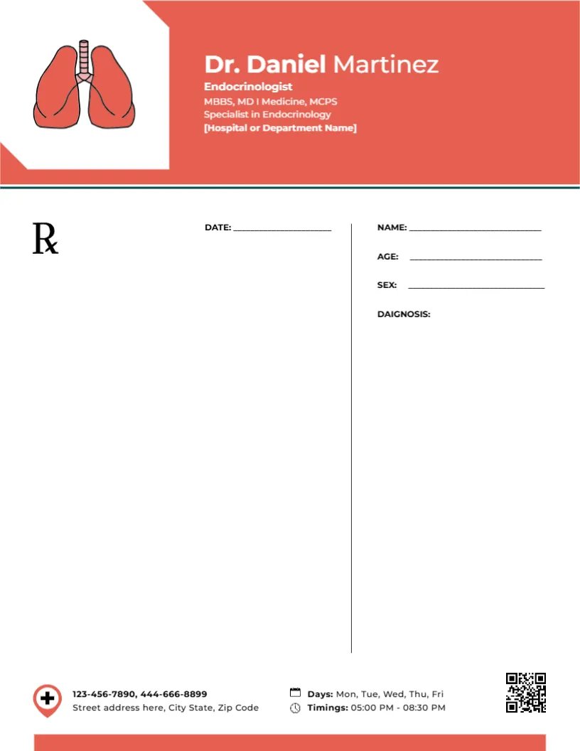 Medical Endocrinologist Prescription Slip Template