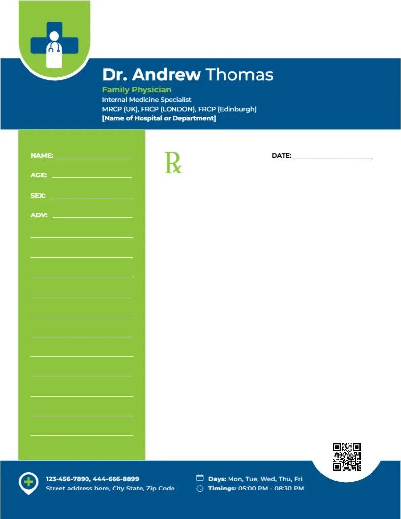 General Family Physician Prescription Template