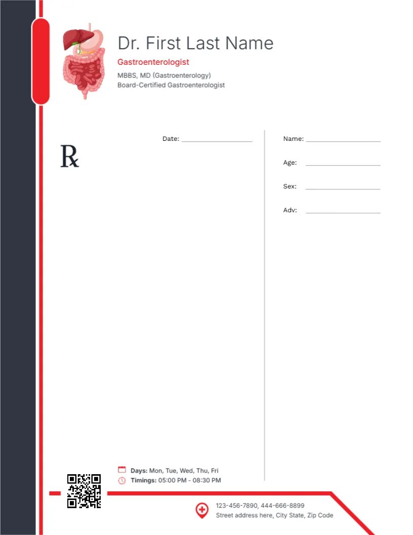 Gastroenterologists Prescription Template