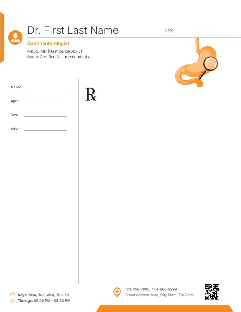 Gastroenterologist Digestive Care Prescription Template
