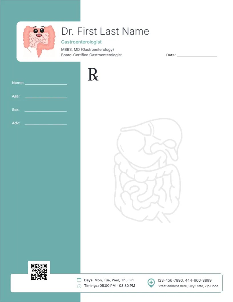Gastroenterologist Teal Medical Prescription Template