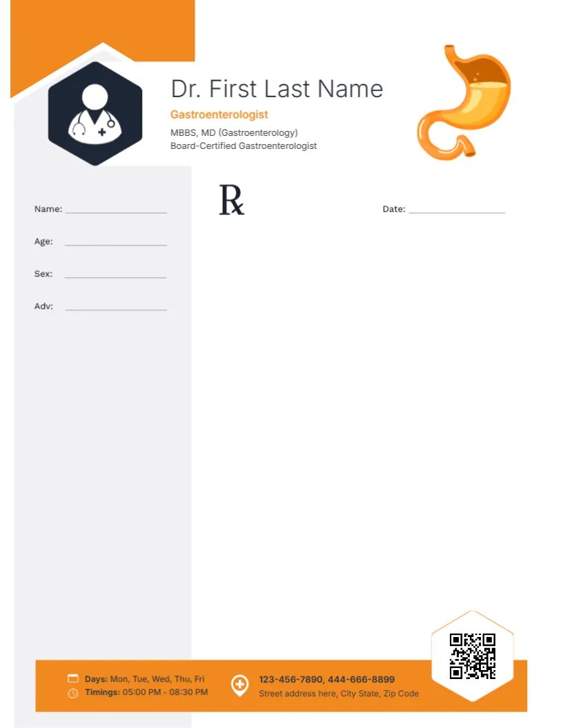 Gastroenterologist Clinical Stomach Prescription Template