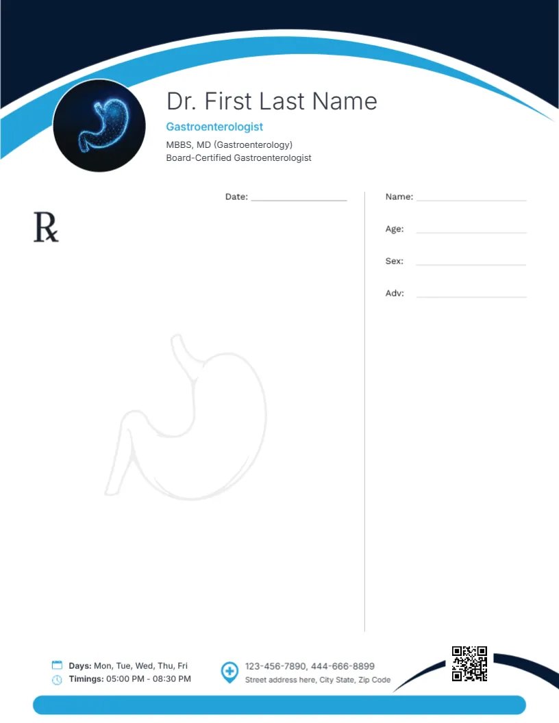 Gastroenterologist Stomach Care Prescription Template