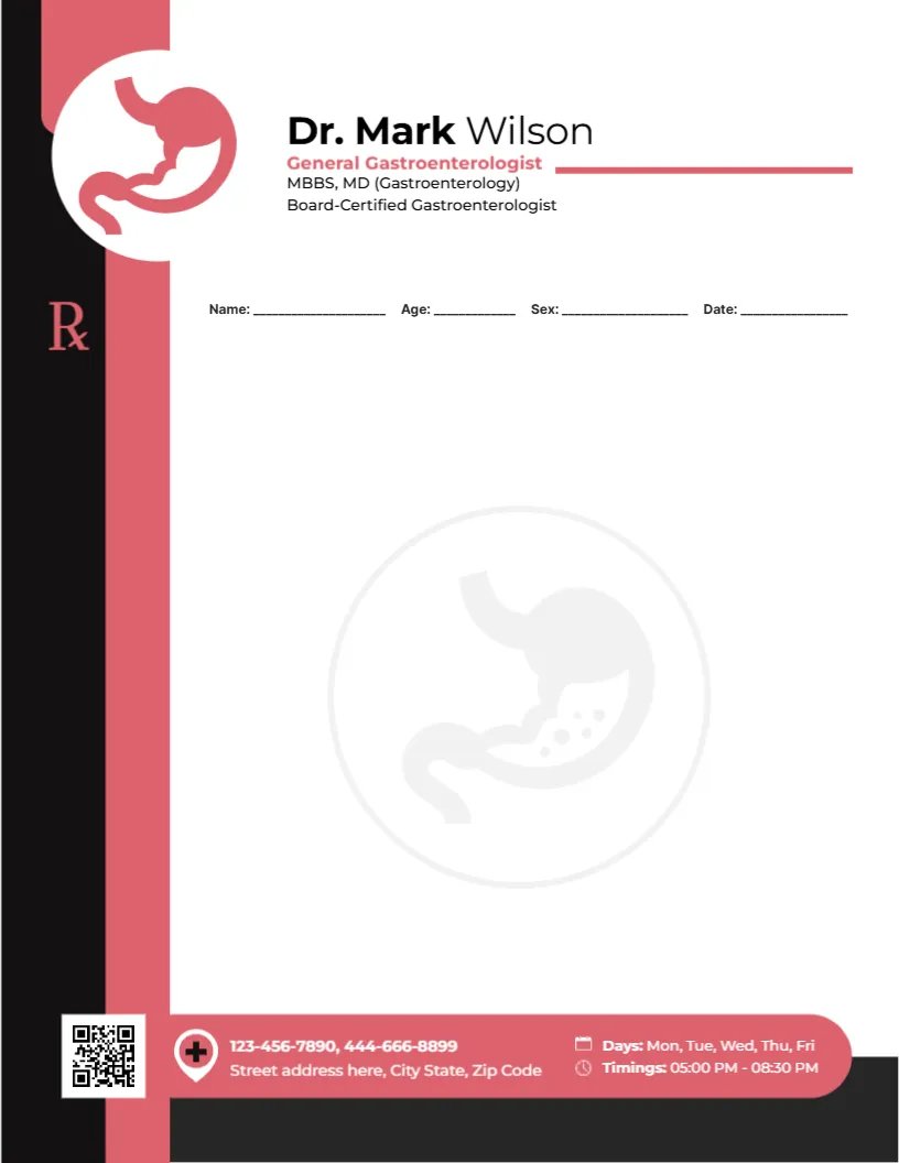 General Gastroenterologist Prescription Template