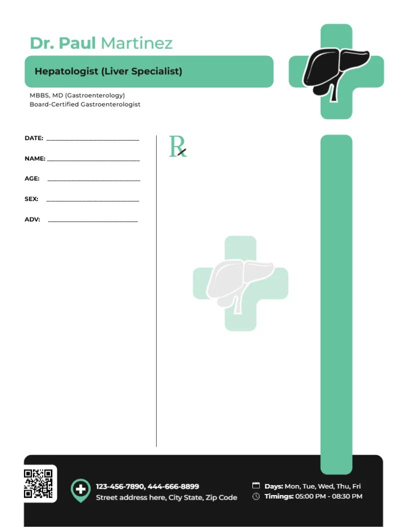 Hepatologist (Liver Specialist) Prescription Template