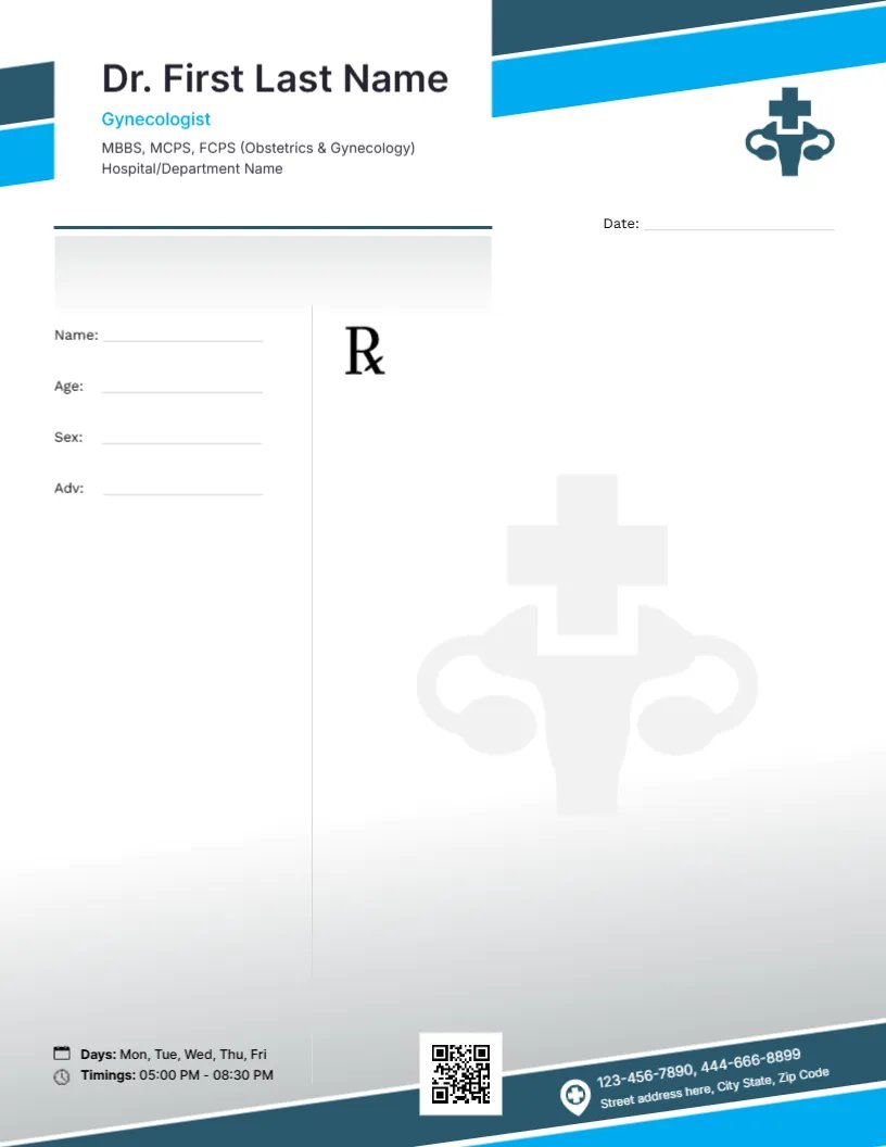 Contemporary Gynecologist Prescription Template