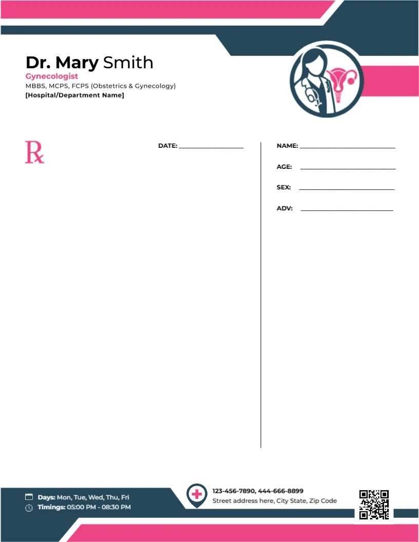 Refined Gynecology Prescription Template