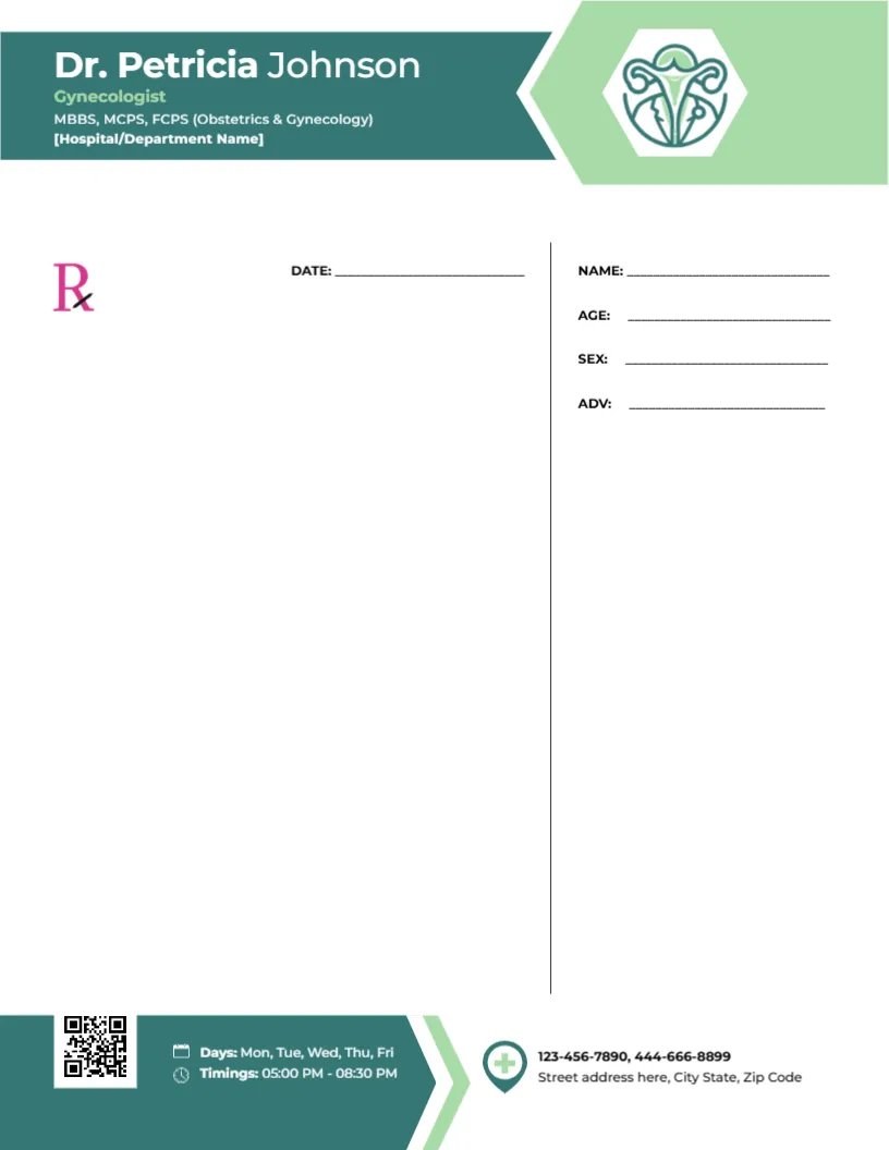 Advanced Gynecology Prescription Template