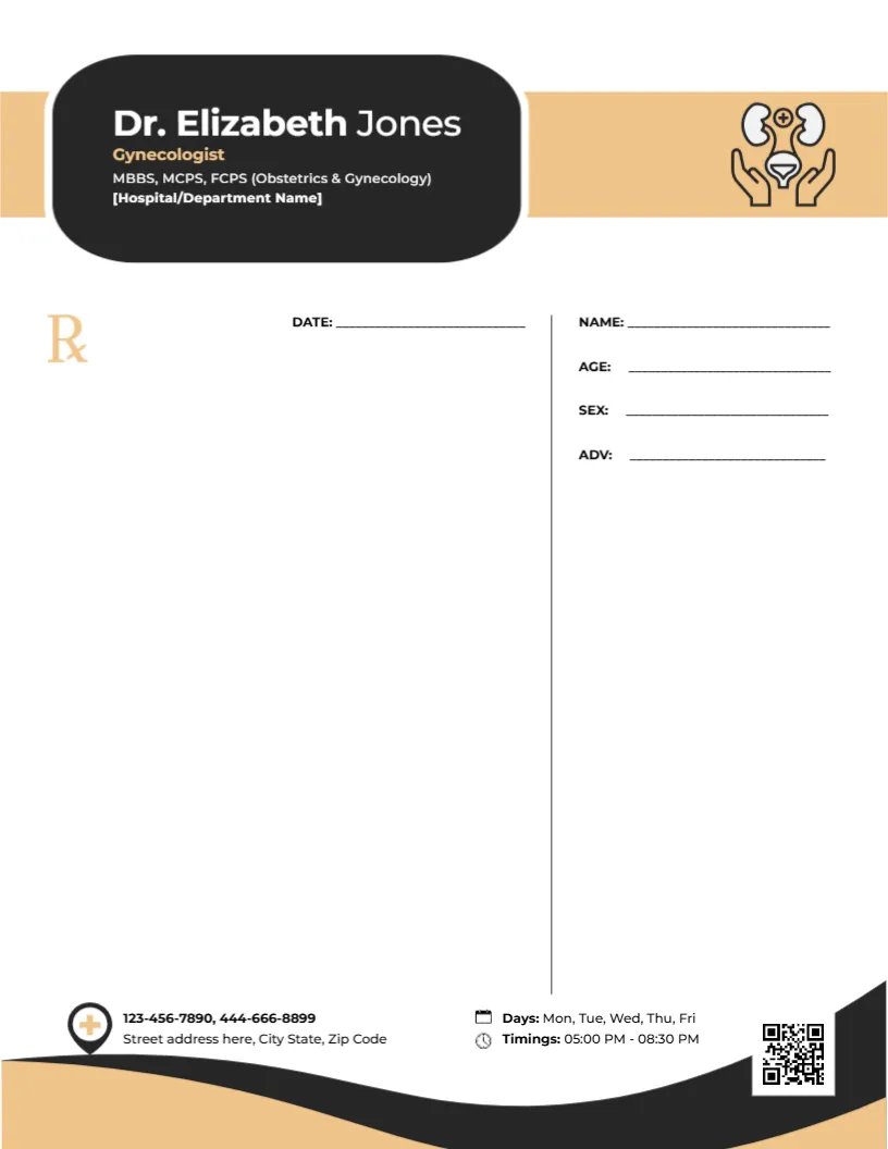 Elegant Gynecology Prescription Template