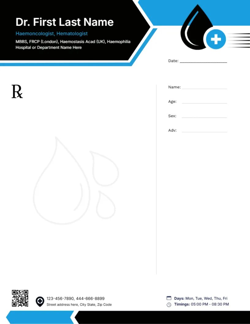 Prescription Pad Template for Hematologist