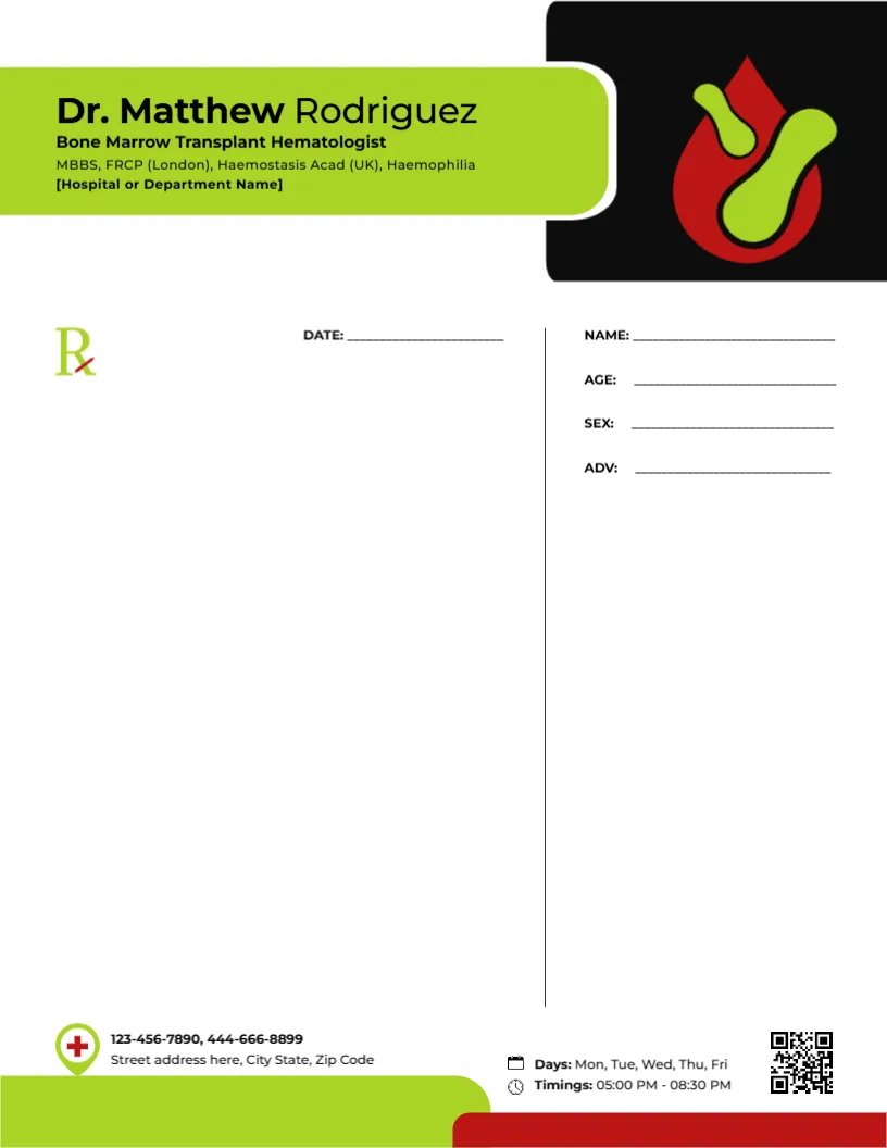 Bone Marrow Transplant Hematologist Prescription Template