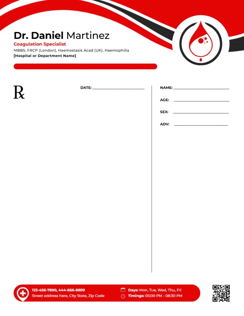 Coagulation Specialist Prescription Template