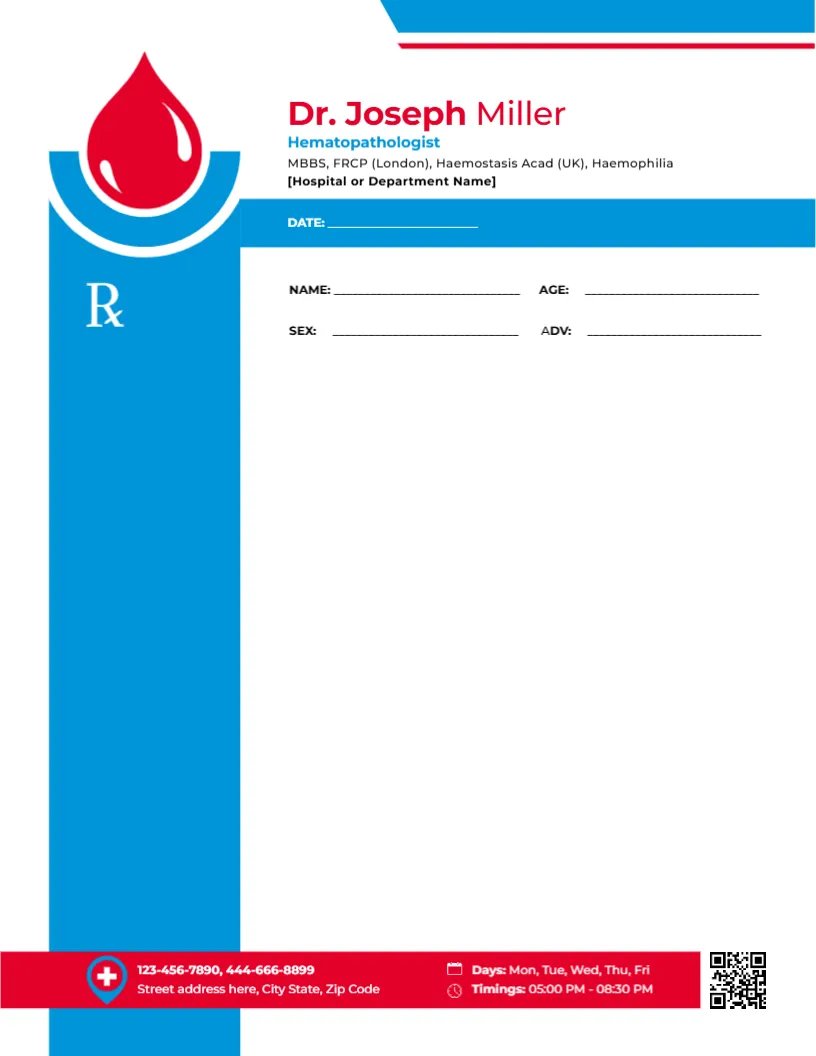 Hematopathologist Prescription Template