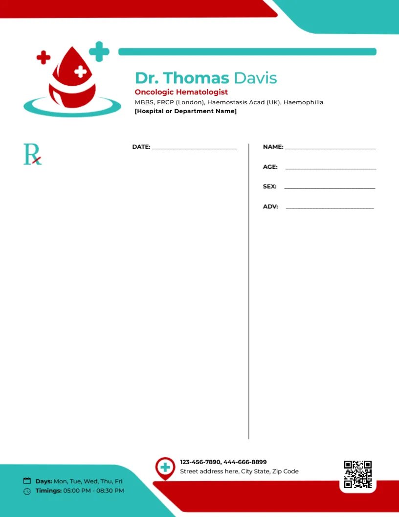 Oncologic Hematologist Prescription Template