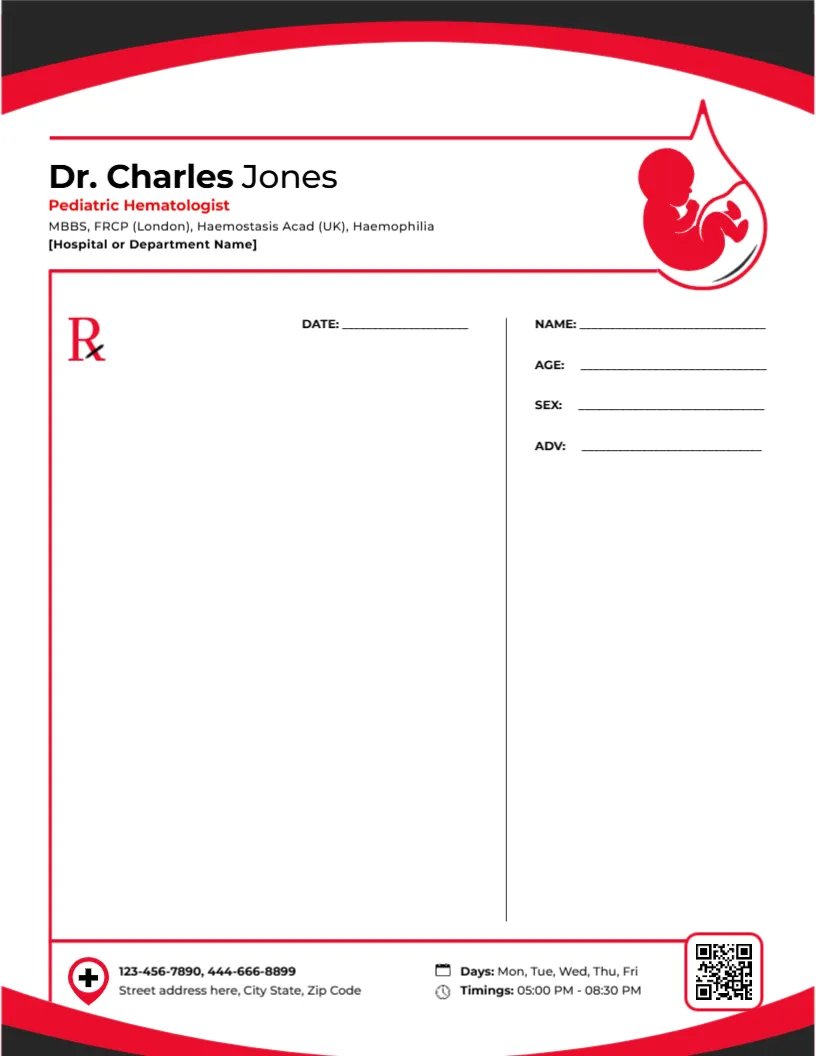Pediatric Hematologist Prescription Template