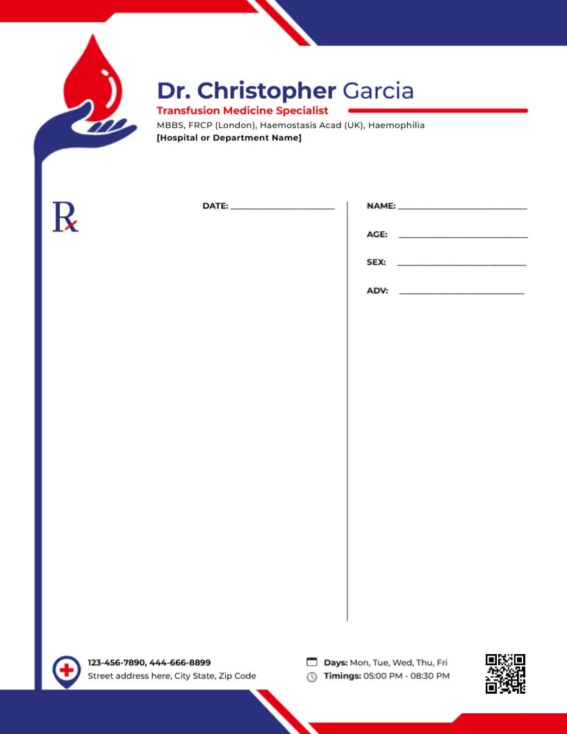 Transfusion Medicine Specialist Prescription Template