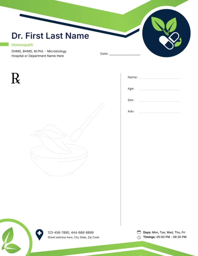 Elegant Homeopaths Prescription Pad Template