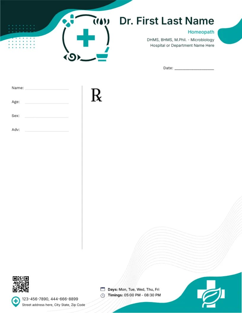 Professional Prescription Template for Homeopaths