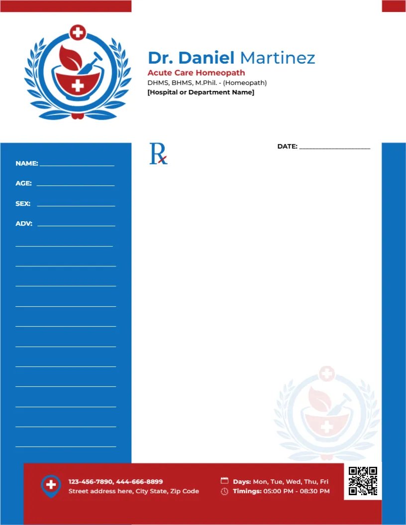 Acute Care Homeopath Prescription Template