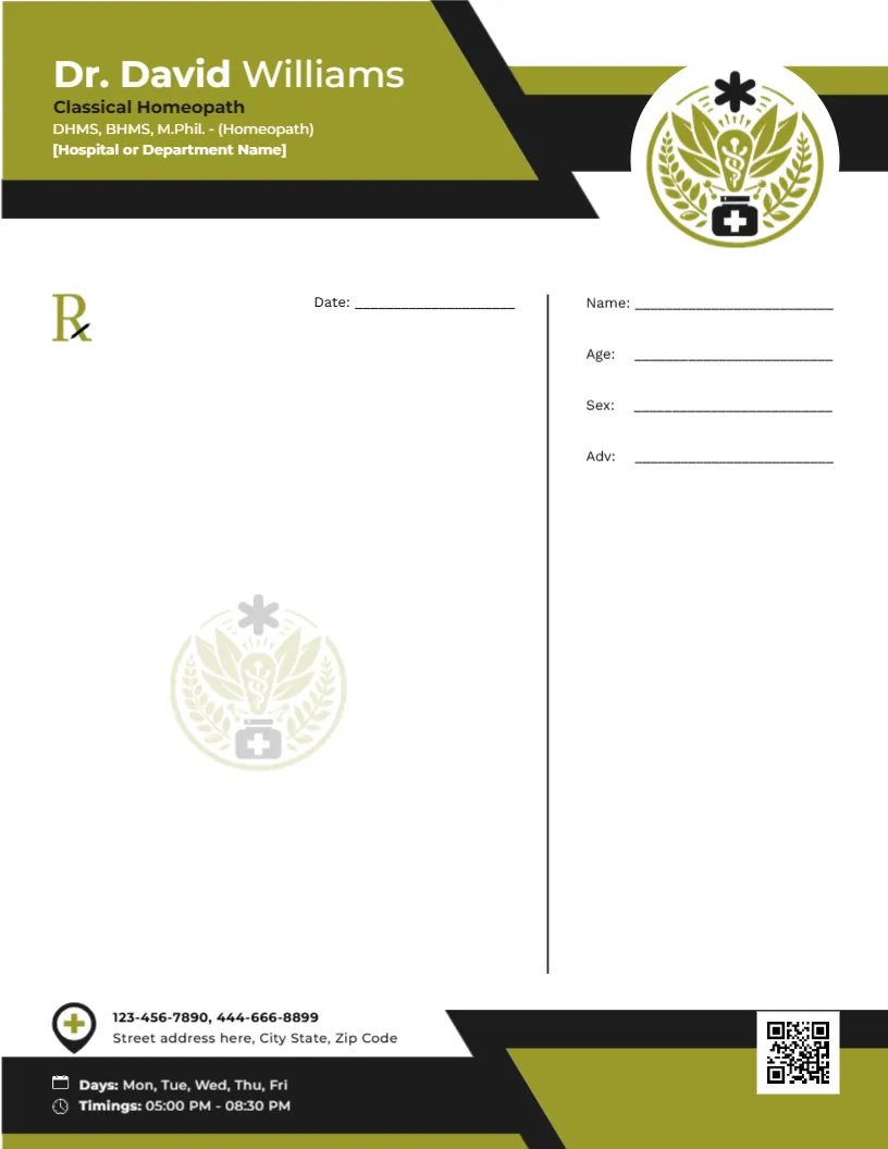 Classical Homeopath Prescription Template