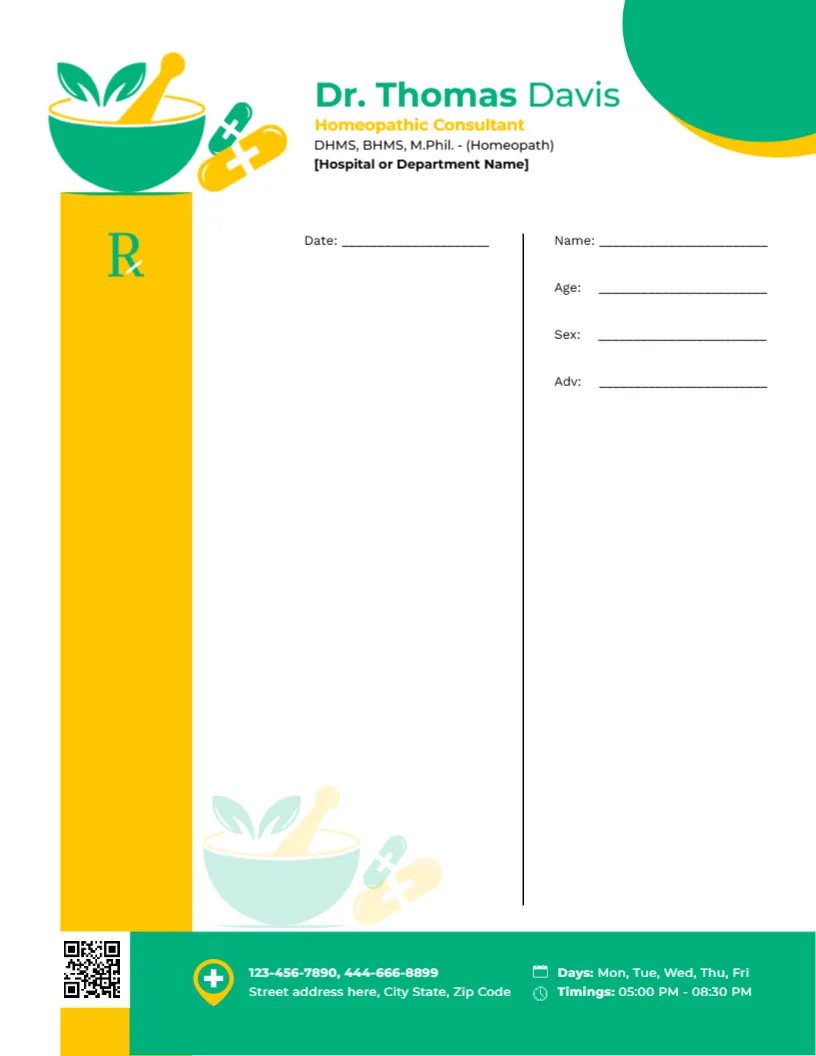Homeopathic Consultant Prescription Template