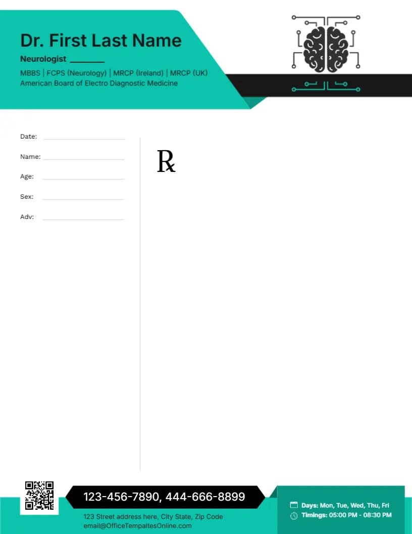 Healthcare Neurologist Prescription Template