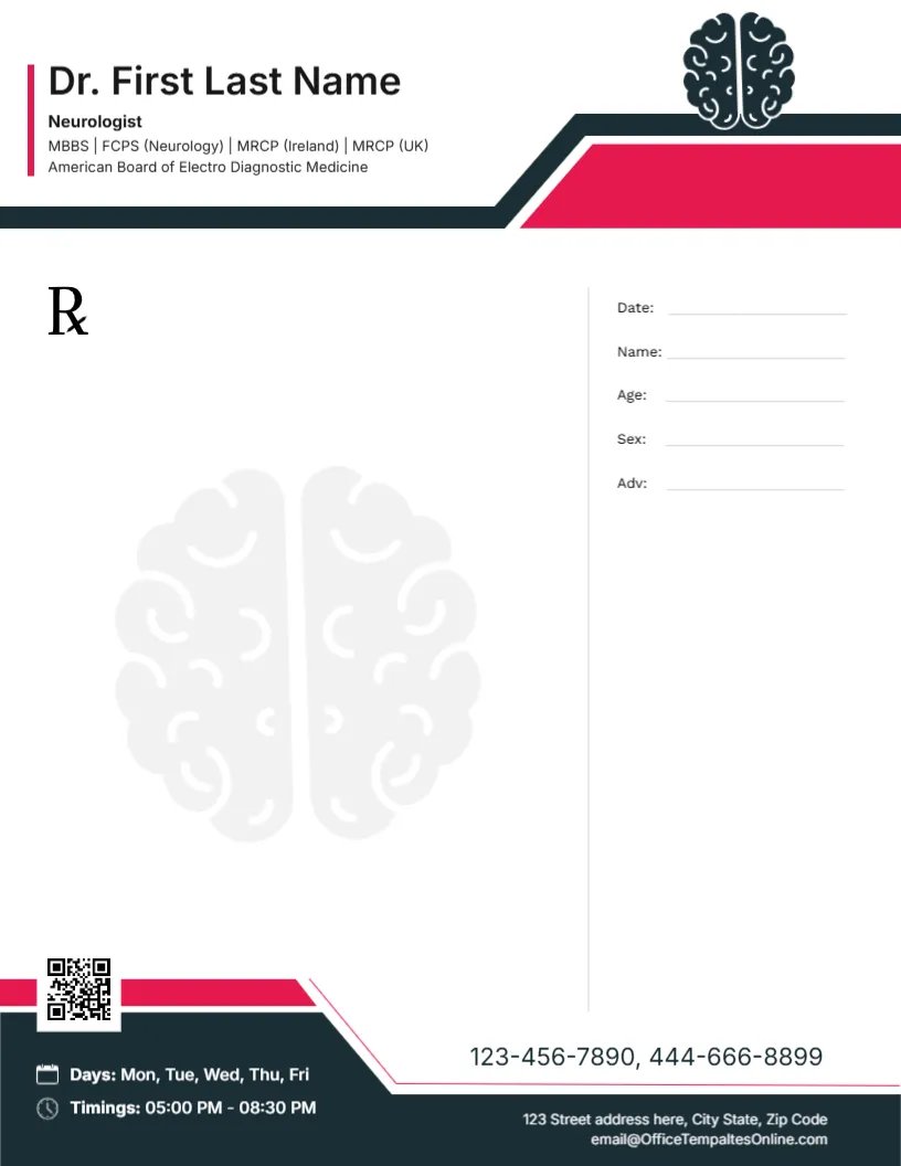 Specialist Neurology Prescription Pad