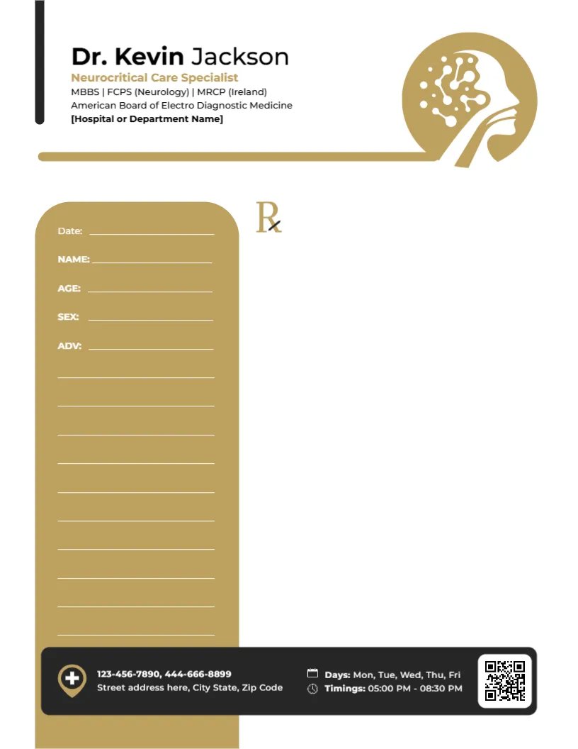 Neurocritical Care Specialist Prescription Template