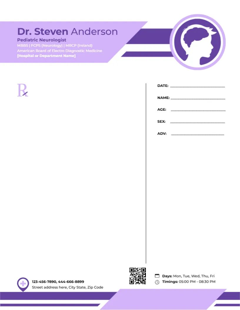 Pediatric Neurologist Prescription Template
